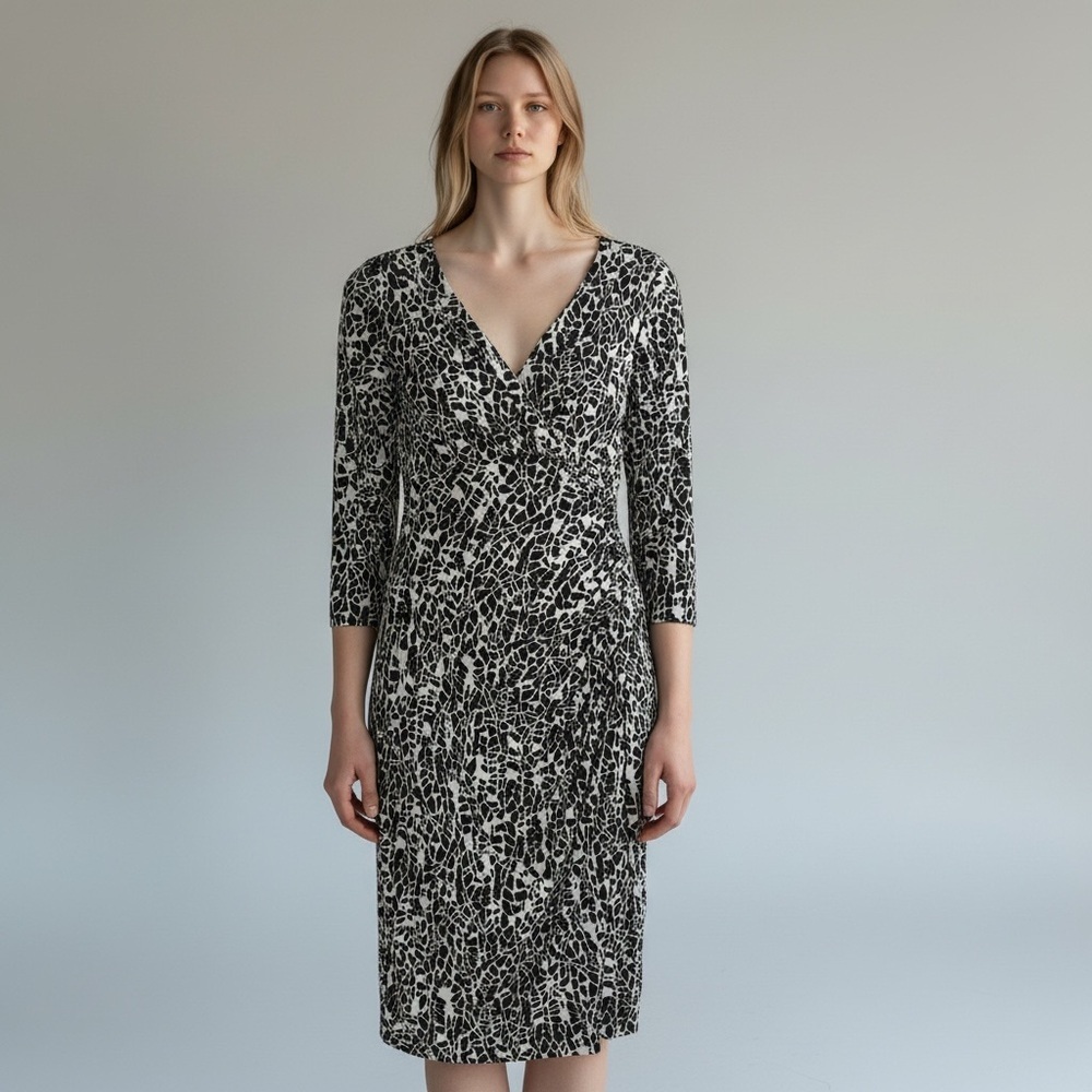 Lauren Ralph Lauren Black White Faux Wrap Dress Casual Business Party Size 8